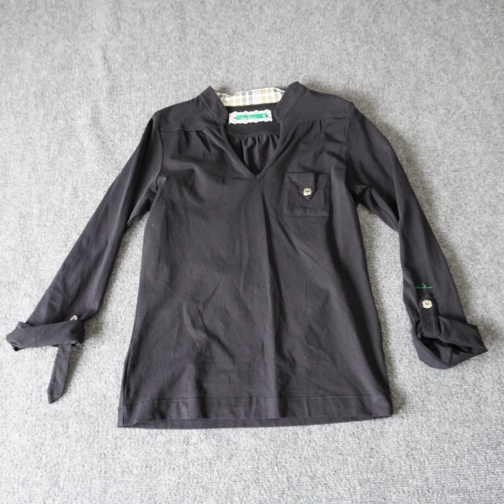 Verdina Women's Black Long Sleeve V-Neck Tunic Top with Pocket -‎ Size M